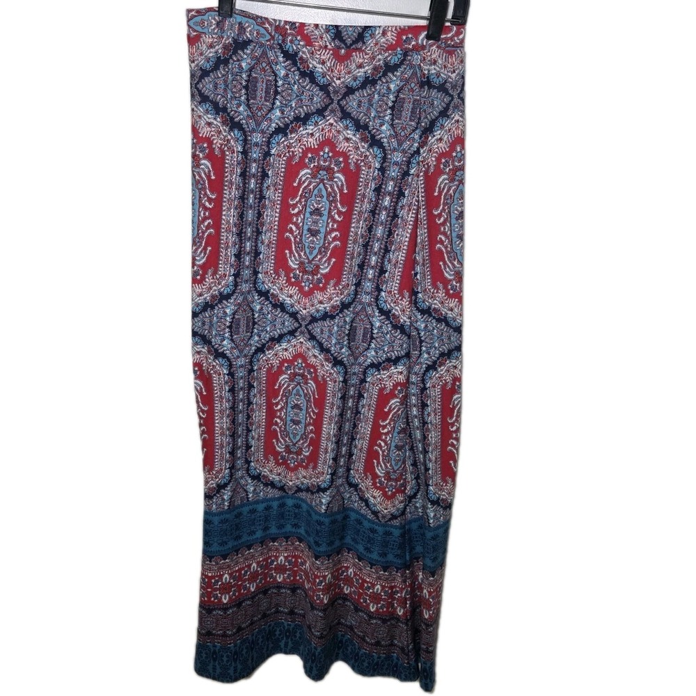 Bohemian Paisley Print Maxi Skirt Red Blue Festival Gypsy Hippie M